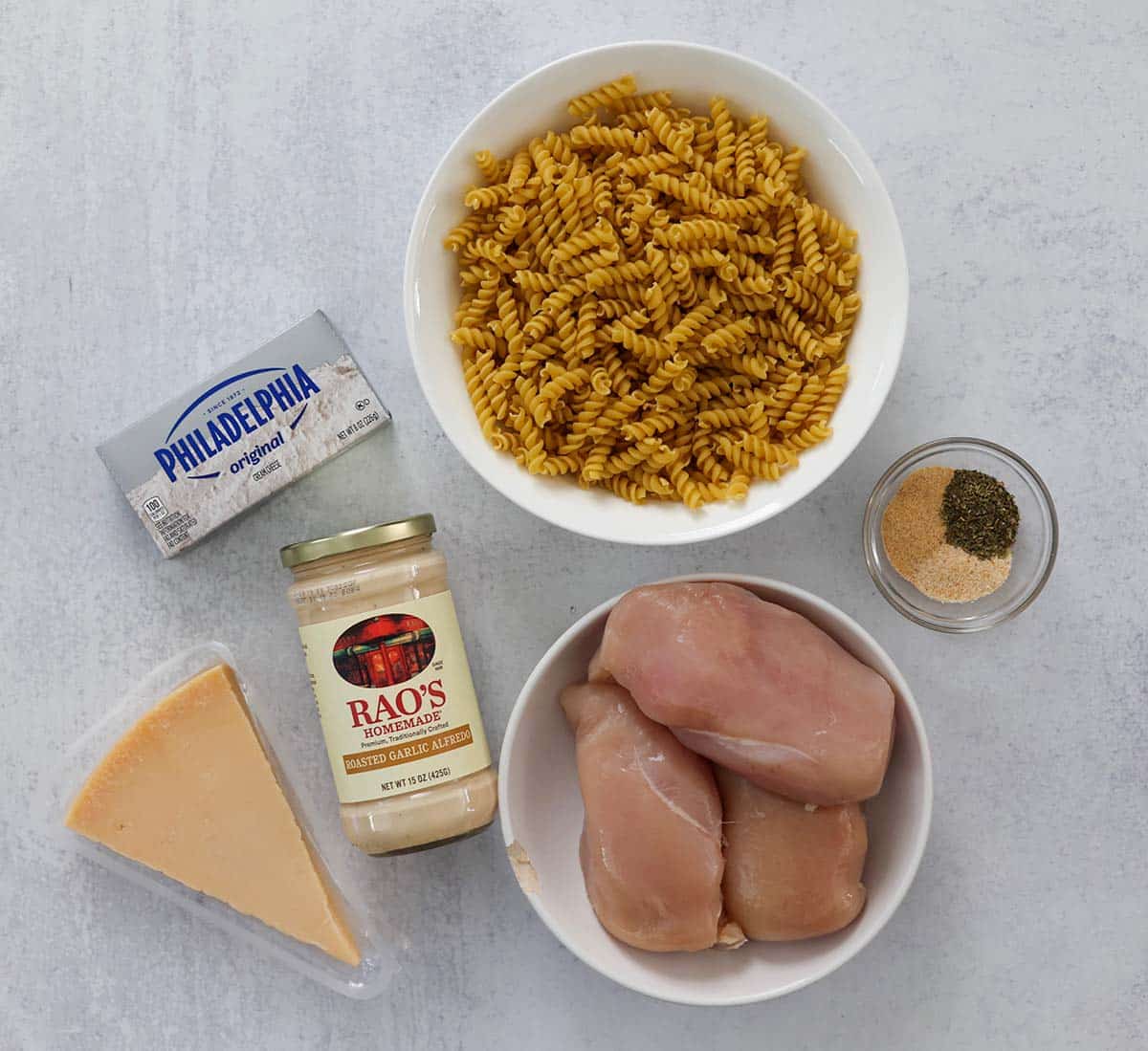 ingredients for creamy chicken pasta. 