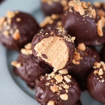 Peanut butter balls on a plate.