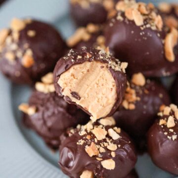 Peanut butter balls on a plate.