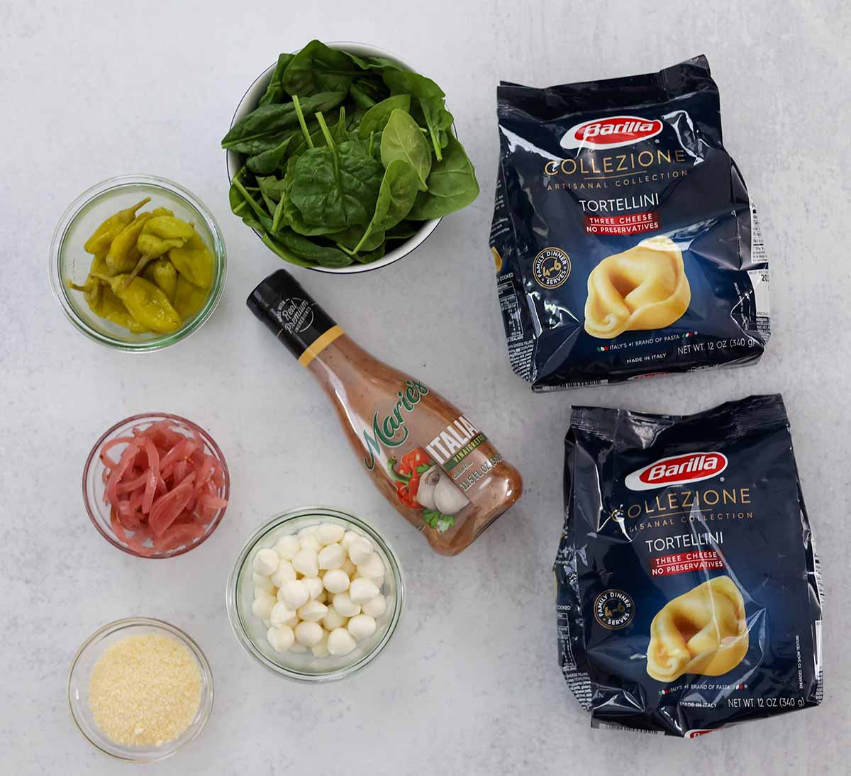 ingredients for tortellini pasta salad. 