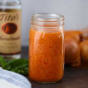 vodka sauce in a mason jar.