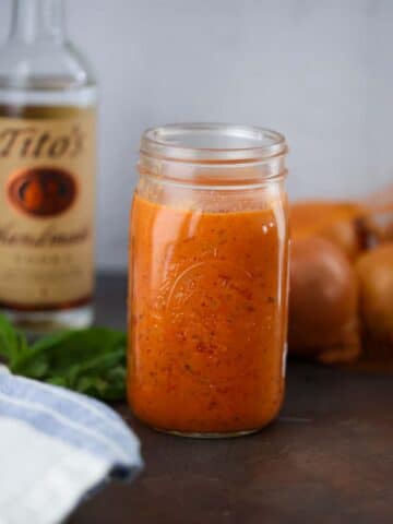 vodka sauce in a mason jar.