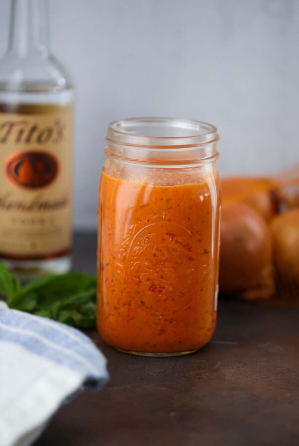 vodka sauce in a mason jar.