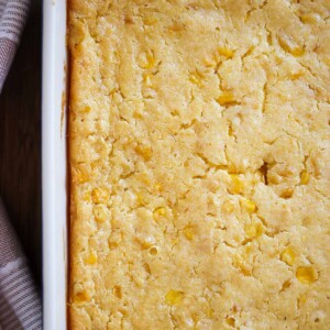 creamed corn souffle in an 8x10 baking dish.