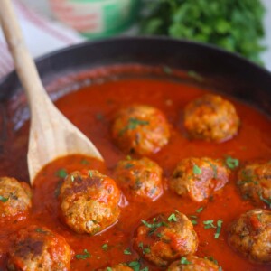 baked meatballs in marinara sauce.