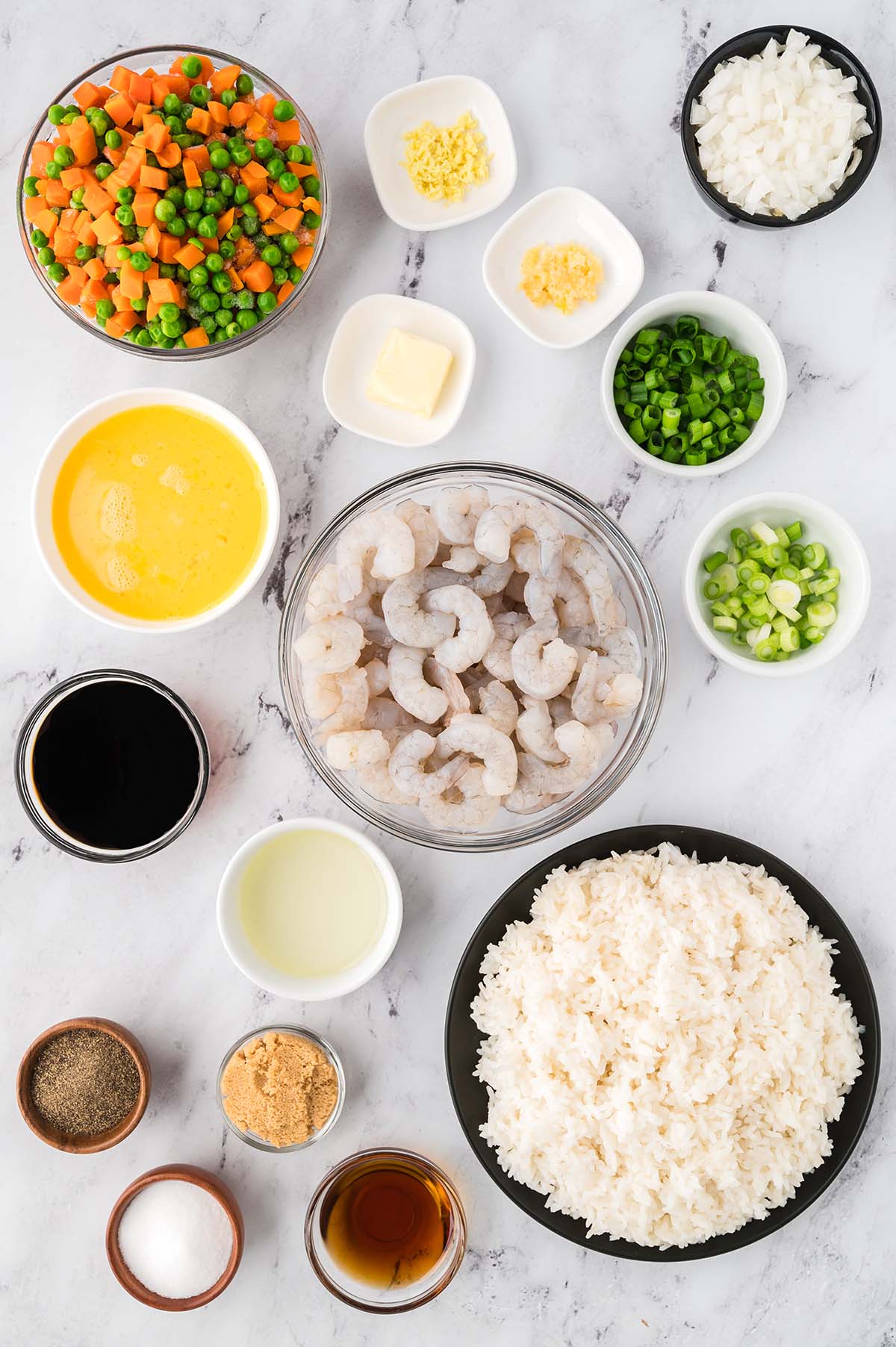 ingredients for shrimp fried rice.