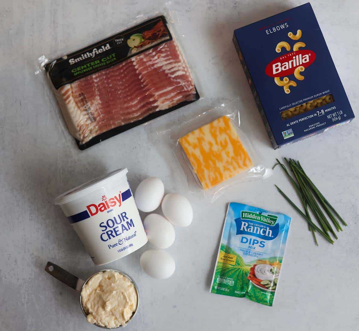 Ingredients for pasta salad.