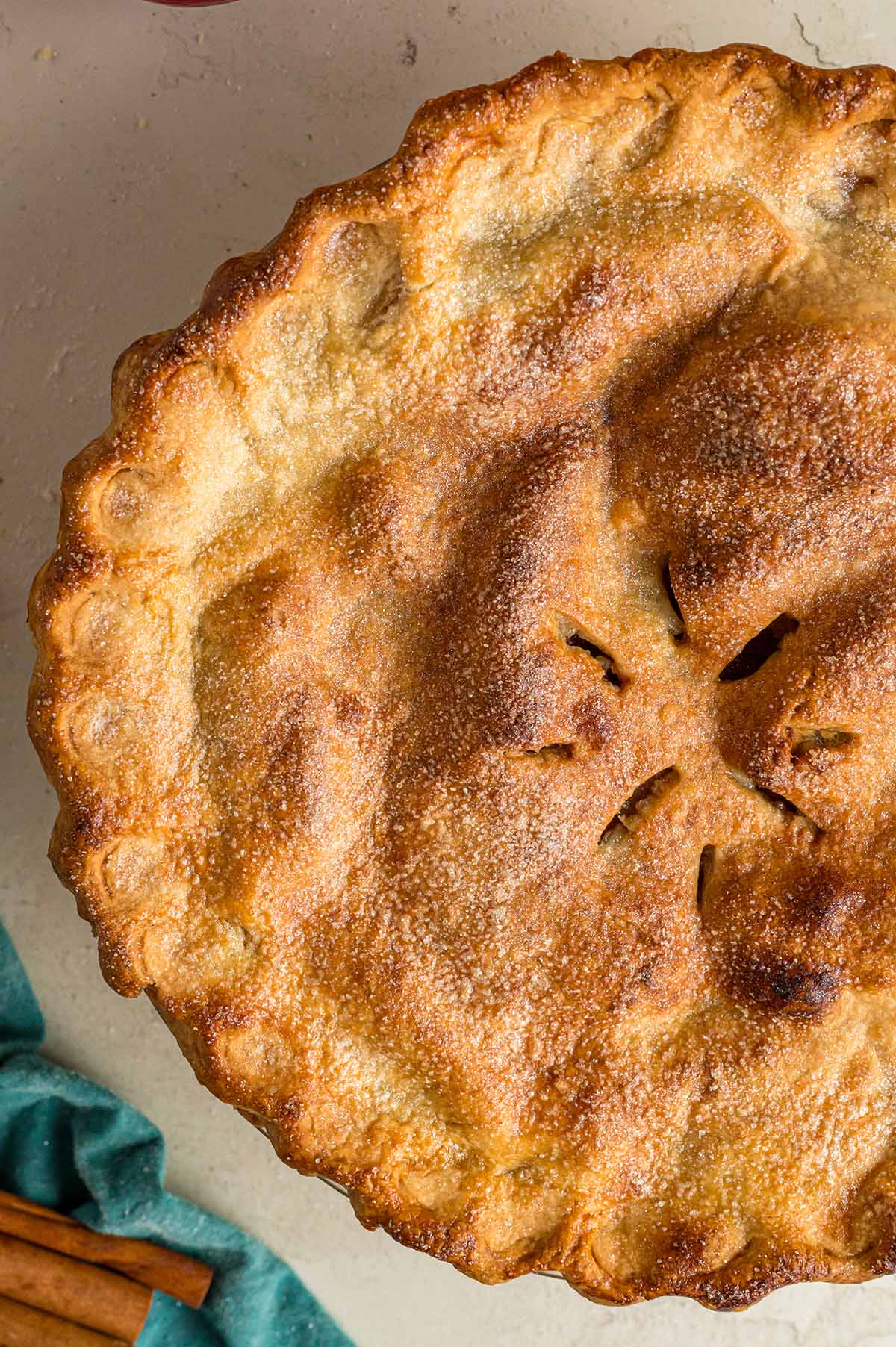 An apple pie up close.