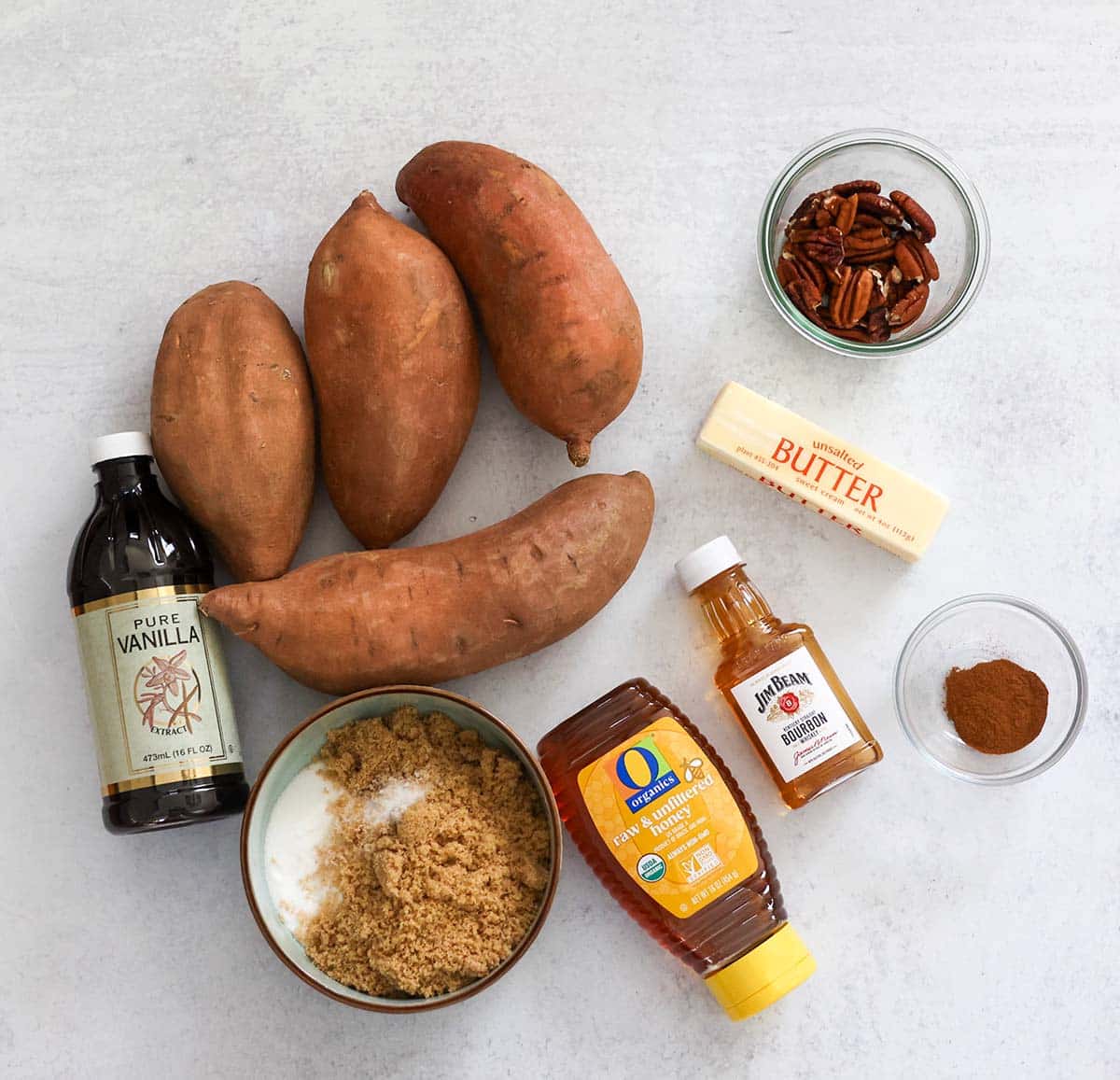 Ingredients for bourbon candied yams.