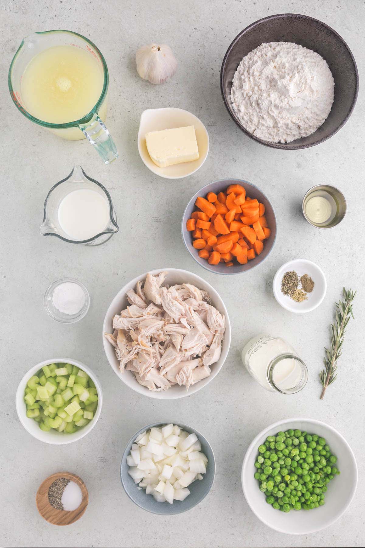 Measured ingredients on a gray surface. 