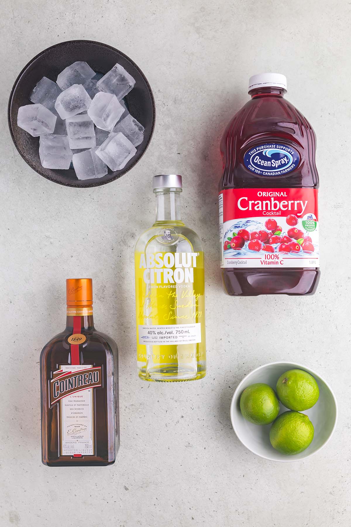Ingredients for a cosmopolitan. 