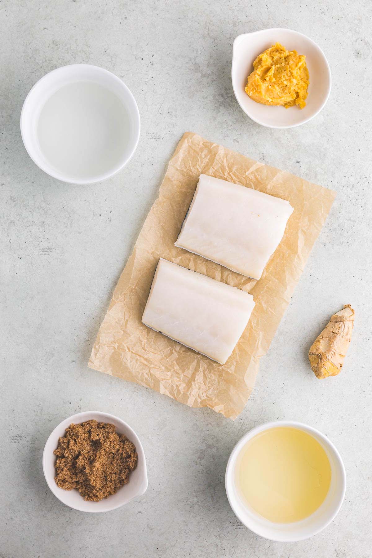 Ingredients for miso glazed Chilean sea bass. 