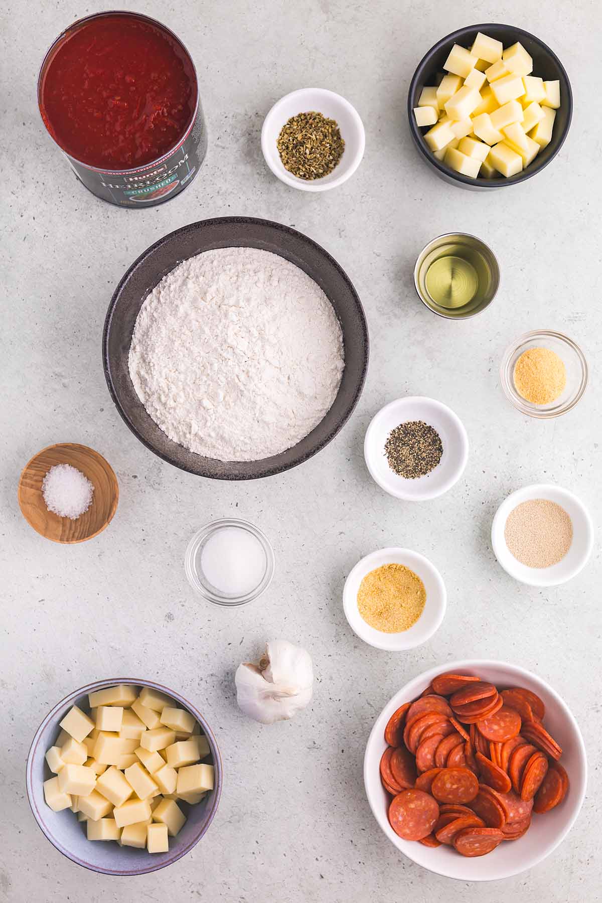 Ingredients for Detroit pizza.