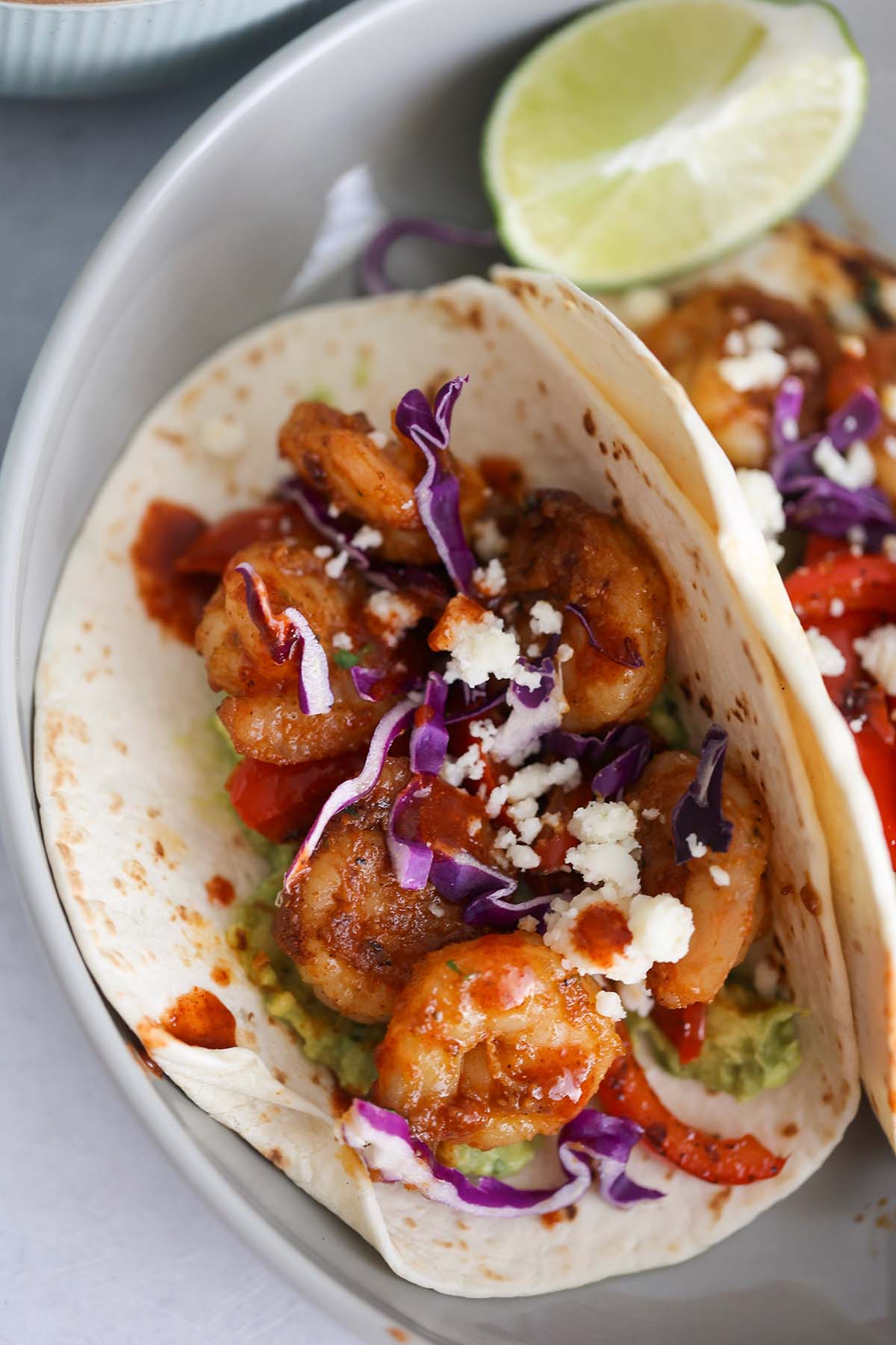 A shrimp taco up close. 