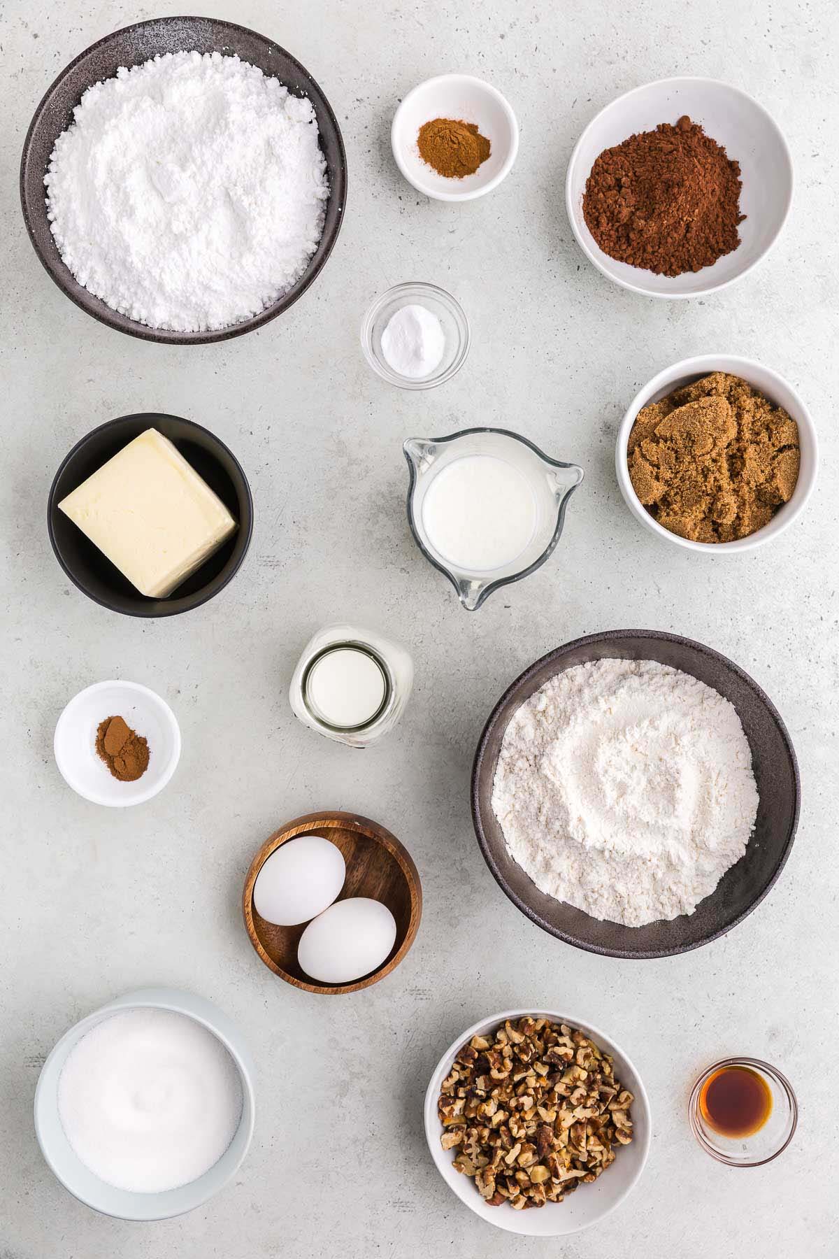 Ingredients for texas sheet cake.