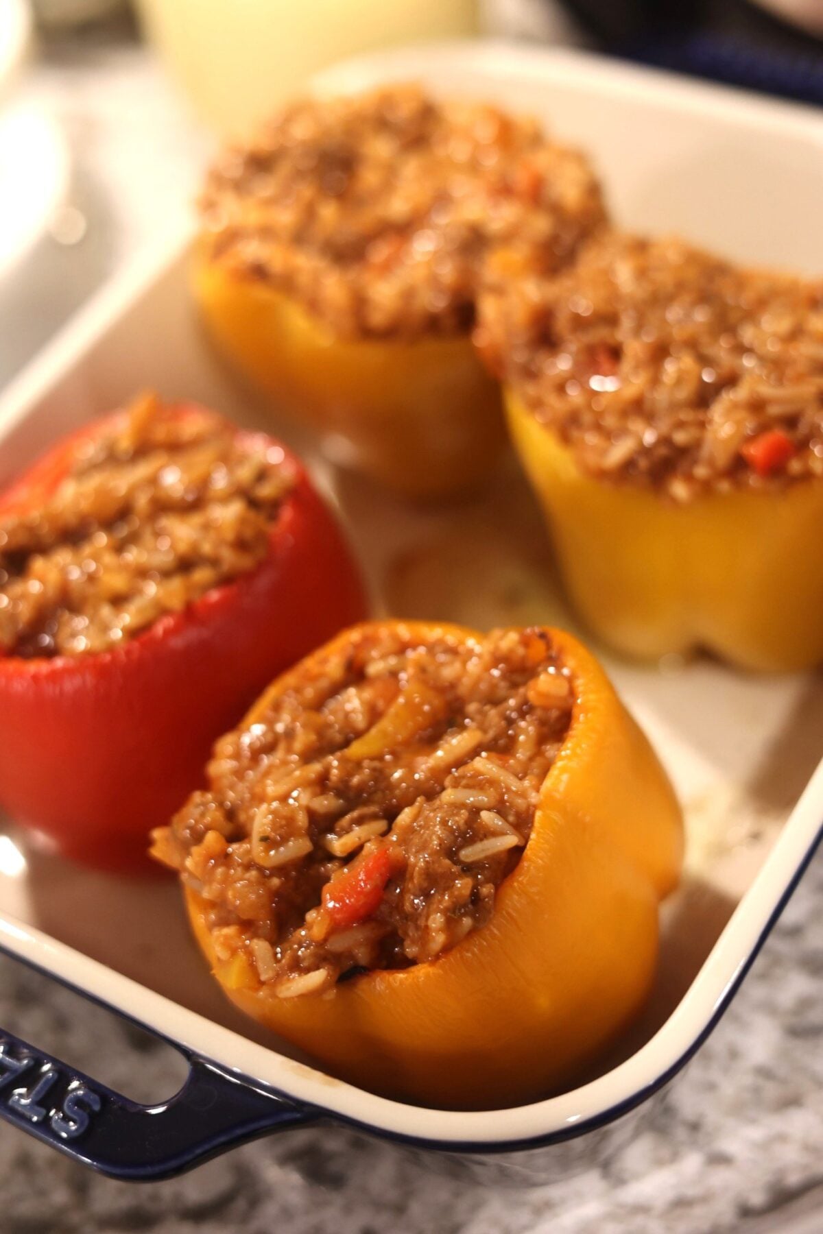 Four stuffed peppers without cheese.
