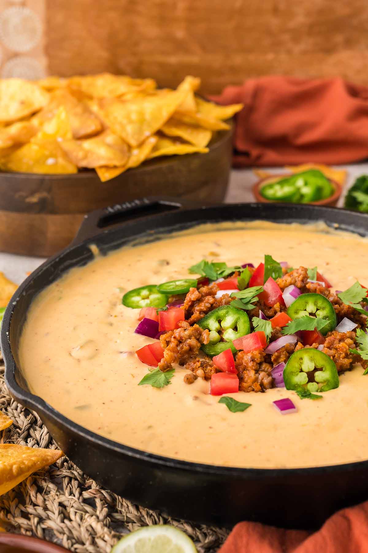 queso with chorizo up close.
