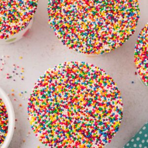 Two dot cakes up close.
