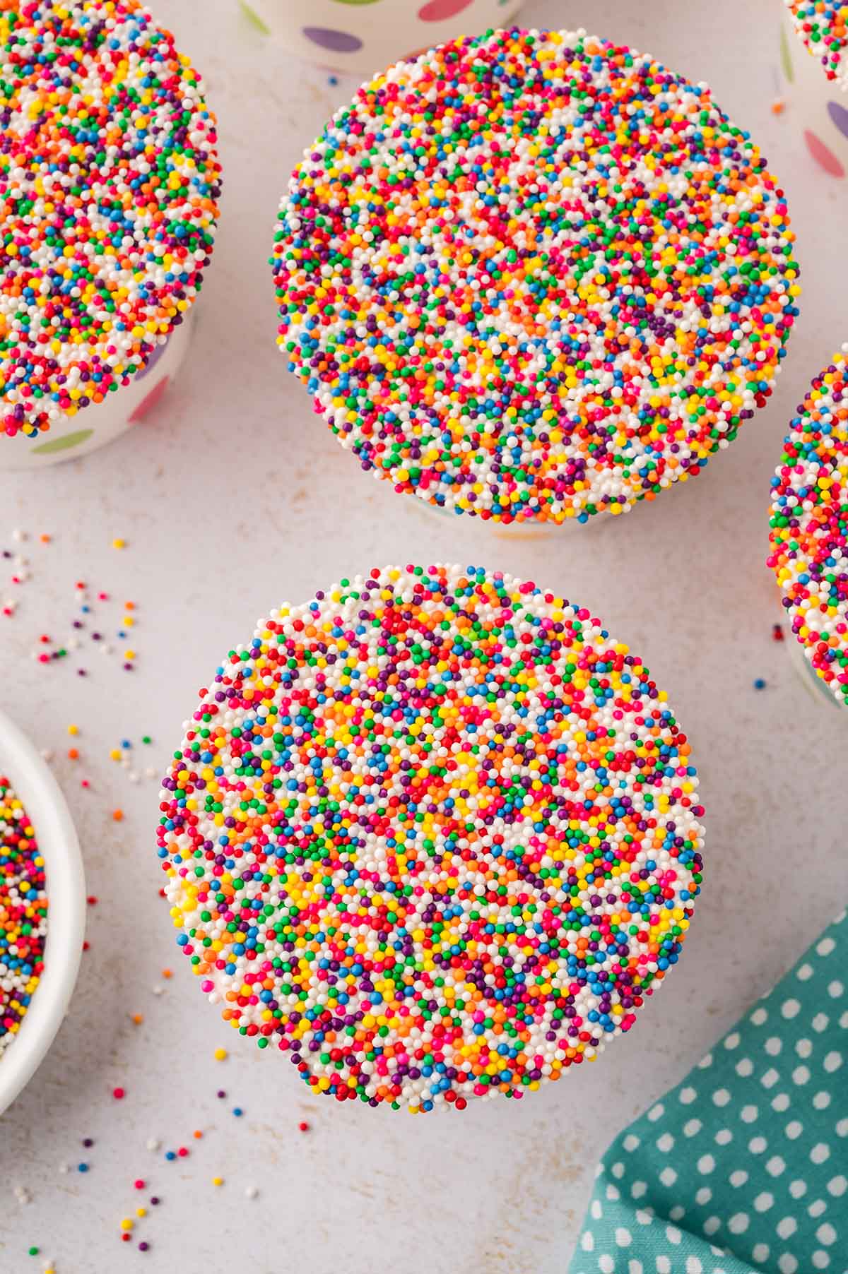 Two dot cakes up close.