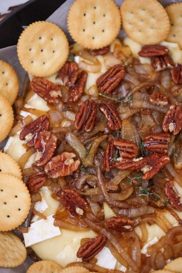 baked Brie with caramelized onions and ritz crackers on the side.