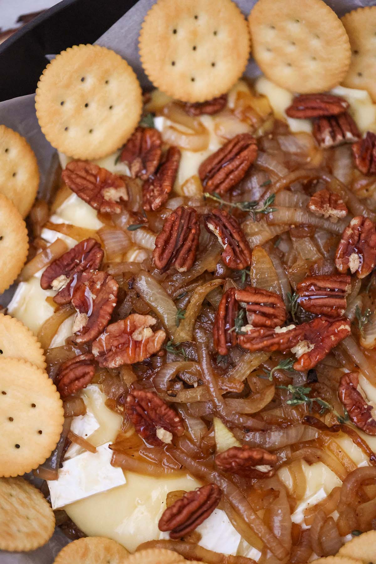 baked Brie with caramelized onions and ritz crackers on the side. 